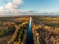 Beautiful autumn aerial view of King WilhelmÃ¢â¬â¢s Channel, that connects the river Minija and the Curonian Lagoon Royalty Free Stock Photo