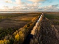 Beautiful autumn aerial view of King WilhelmÃ¢â¬â¢s Channel, that connects the river Minija and the Curonian Lagoon Royalty Free Stock Photo