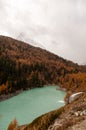 Beautiful autumn landscape with Zmuttbach Damm and Matterhorn Peak in Zermatt area