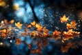 Beautiful autumn banner. Maple leaves foliage on dark blue background Royalty Free Stock Photo