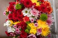 Beautiful autumn bouquet of multicolored chrysanthemums. Birthday, anniversary, Valentines day, women day present, flowers