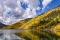 Beautiful Autumn Color in the Colorado Rocky Mountains. Reflections on Crystal Lake near Ouray, Colorado Royalty Free Stock Photo