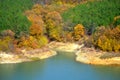 Beautiful autumn colored lakeside forest