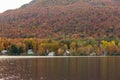 Beautiful autumn foliage and cabins in Elmore state park, Vermont Royalty Free Stock Photo