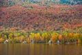 Beautiful autumn foliage and cabins in Elmore state park, Vermont Royalty Free Stock Photo