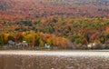 Beautiful autumn foliage and cabins in Elmore state park, Vermont Royalty Free Stock Photo