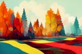 Beautiful autumn forest landscape. Artistic effect of painting with paints. Digital illustration based on render by Royalty Free Stock Photo