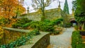 Beautiful autumn in the garden - northern Poland - with a tunnel in the middle of the mountains - with a corridor in the center of Royalty Free Stock Photo