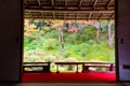 Beautiful autumn garden scenery seen from a Japanese-style guest room.