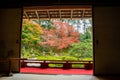 Beautiful autumn garden scenery seen from a Japanese-style guest room.