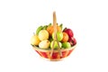 Beautiful autumn harvest variety fruit in wicker basket on white background fruit health food isolated