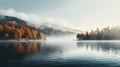 Beautiful Autumn Lake Surrounded By Fog In 8k Royalty Free Stock Photo