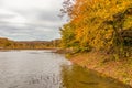 Beautiful autumn landscape of Belgrad forest with colorful trees near lake on cloudy day, Istanbul Royalty Free Stock Photo