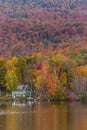 Beautiful autumn landscape and cabins in Elmore state park, Vermont Royalty Free Stock Photo