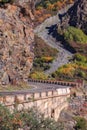 Beautiful autumn landscape in Daryal gorge, autumn colors in the mountains of Georgia