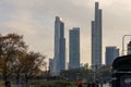 a beautiful autumn landscape at Grant Park with autumn trees and skyscrapers, hotels and office buildings in the city skyline Royalty Free Stock Photo