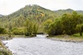 Beautiful autumn landscape. Mountain landscape. River flow Royalty Free Stock Photo