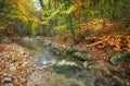 Beautiful autumn landscape with mountain river Royalty Free Stock Photo