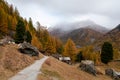 Beautiful autumn landscape with a path towards Zermatt Resort