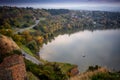 Beautiful autumn landscape, picturesque hilly bank of the Danube river in central Europe Royalty Free Stock Photo