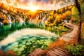 Beautiful autumn landscape of Plitvice Lakes National Park, Croatia Royalty Free Stock Photo