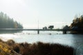 Beautiful autumn landscape on river Kymijoki near the Emperor Alexander lll fishing lodge Langinkoski. Kotka, Finland