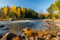 Beautiful autumn landscape on river Kymijoki near the Emperor Alexander lll fishing lodge Langinkoski. Kotka, Finland