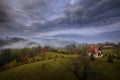 Autum landscape in Bran,Transylvania, Brasov, Romania on the hills Royalty Free Stock Photo