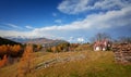 Autum landscape in Bran, in front of Piatra Craiului mountain Brasov, Romania Royalty Free Stock Photo