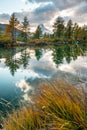 Beautiful autumn landscapes. Amazing sunset on Lake Grindjisee, Swiss Alps, Zermatt resort location, Switzerland, Europe Royalty Free Stock Photo