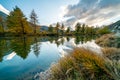 Beautiful autumn landscapes. Amazing sunset on Lake Grindjisee, Swiss Alps, Zermatt resort location, Switzerland, Europe Royalty Free Stock Photo