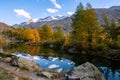 Beautiful autumn landscapes. Amazing sunset on Lake Grindjisee, Swiss Alps, Zermatt resort location, Switzerland, Europe Royalty Free Stock Photo