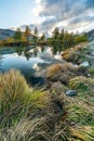 Beautiful autumn landscapes. Amazing sunset on Lake Grindjisee, Swiss Alps, Zermatt resort location, Switzerland, Europe