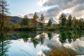 Beautiful autumn landscapes. Amazing sunset on Lake Grindjisee, Swiss Alps, Zermatt resort location, Switzerland, Europe Royalty Free Stock Photo