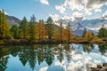 Beautiful autumn landscapes. Amazing sunset on Lake Grindjisee, Swiss Alps, Zermatt resort location, Switzerland, Europe Royalty Free Stock Photo