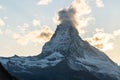 Beautiful autumn landscapes. Amazing sunset in the Swiss Alps, Zermatt, Switzerland, Europe. Incredible autumn view of