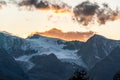 Beautiful autumn landscapes. Amazing sunset in the Swiss Alps, Zermatt, Switzerland, Europe. Incredible autumn view of