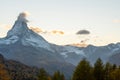 Beautiful autumn landscapes. Amazing sunset in the Swiss Alps, Zermatt, Switzerland, Europe. Incredible autumn view of