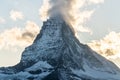 Beautiful autumn landscapes. Amazing sunset in the Swiss Alps, Zermatt, Switzerland, Europe. Incredible autumn view of