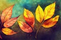 Beautiful Autumn Leaves Backgrounds - Aquarel Illustration