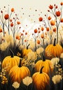 Beautiful Autumn Leaves and Fiery Pumpkins in a Stylized Field Royalty Free Stock Photo