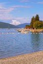 Beautiful autumn Mediterranean landscape. Montenegro, view of Bay of Kotor near Tivat city Royalty Free Stock Photo