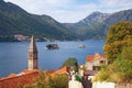 Beautiful autumn Mediterranean landscape. Montenegro, Bay of Kotor. View of Perast town