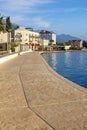 Beautiful autumn Mediterranean landscape. View of embankment of Tivat city. Montenegro Royalty Free Stock Photo