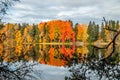 Beautiful autumn morning landscape of Kymijoki river waters. Finland, Kymenlaakso, Kouvola Royalty Free Stock Photo