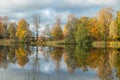 Beautiful autumn morning landscape of Kymijoki river waters. Finland, Kymenlaakso, Kouvola Royalty Free Stock Photo