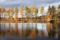 Beautiful autumn morning landscape of Kymijoki river waters. Finland, Kymenlaakso, Kouvola Royalty Free Stock Photo