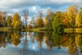 Beautiful autumn morning landscape of Kymijoki river waters. Finland, Kymenlaakso, Kouvola Royalty Free Stock Photo