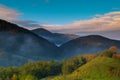 Beautiful autumn morning Mountain valley during sunrise. Natural landscape