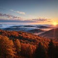 Beautiful autumn morning on the view point above the deep forest valley in national park Bohemian